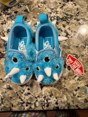Vans Kids Bright Blue Fuzzy Monster Slip-On Sneakers